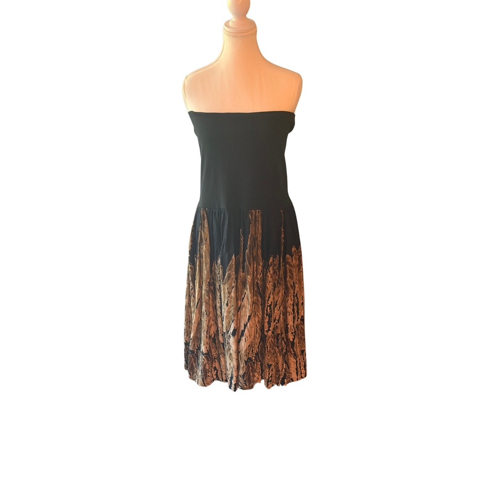 New Direction Womens Black Abstract Print Strapless Midi Dress Petite Large PL